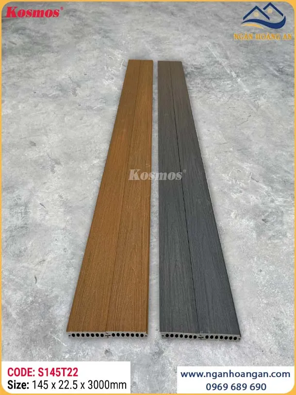 Sàn Gỗ Nhựa Lỗ Tròn 2 Lớp Phủ Polymer Kosmos S145T22 Teak